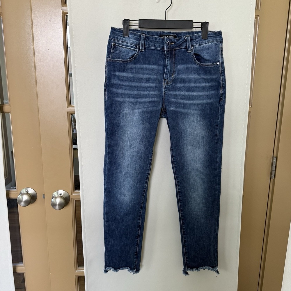 Grace In LA Womens 29 Blue Medium Wash Mid Rise Raw Hem Skinny Jeans Denim